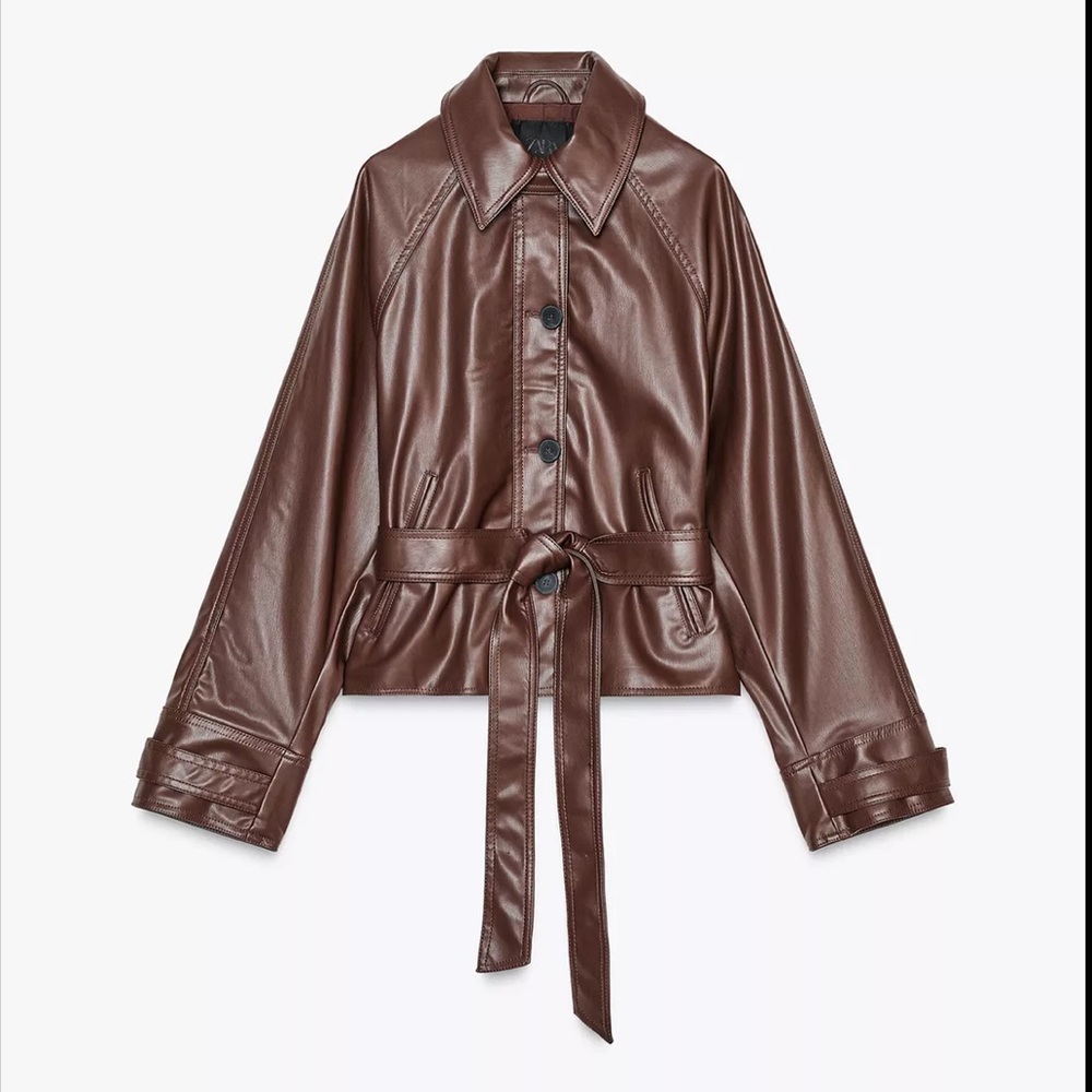 NWT short faux leather trench coat Zara